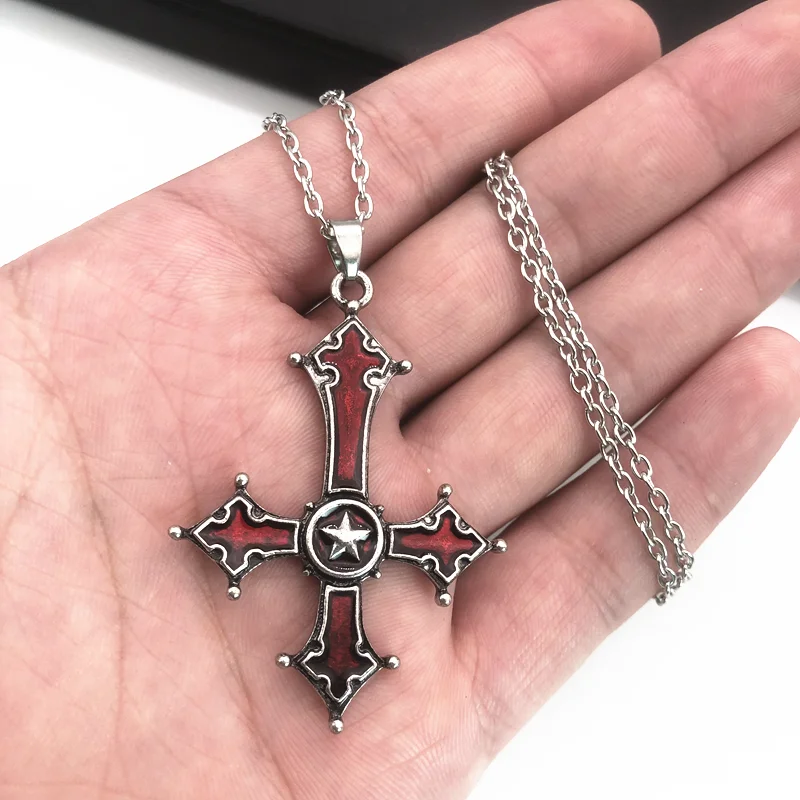 pink upside cross necklace