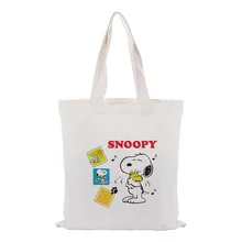 Cute Cartoon Dog Canvas Tote Bag Custom Print Logo Text DIY Shopping Bag Eco Ecologicas Reusable Recycle Daily Use