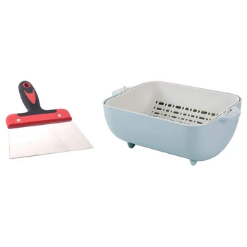 

HOT 1Pcs for Chocolate Scraper Stainless Steel Dough Scraper 15Cm & 1Pcs Kitchen Strainer,Double Layer Draining Basket Bowl