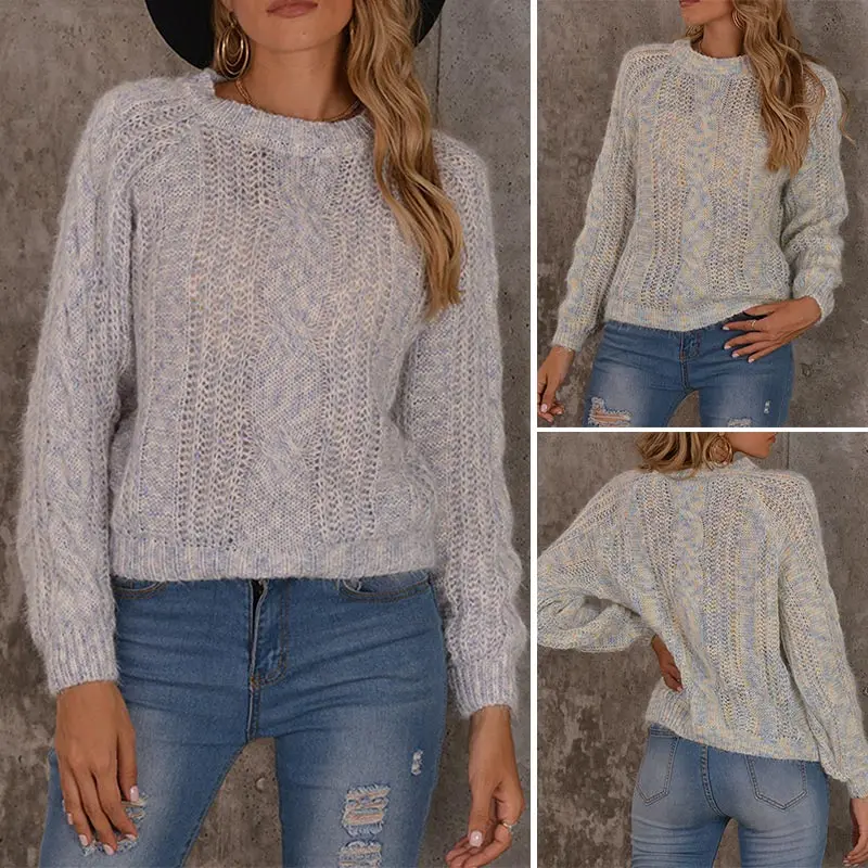 

Vintage Loose Pullover Sweater Women Autumn Winter O-Neck Full Sleeve Jumpers Cable Sweaters Knitted Tops