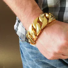 Настраиваемый размер 31 мм Золотой Тон Снаряженная кубинская цепь браслет 316L нержавеющая сталь браслет Тяжелая звено цепи мужские женские браслет