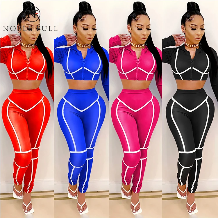 

Sports and leisure color matching tight-fitting autumn and winter women's fashion two-piece suit