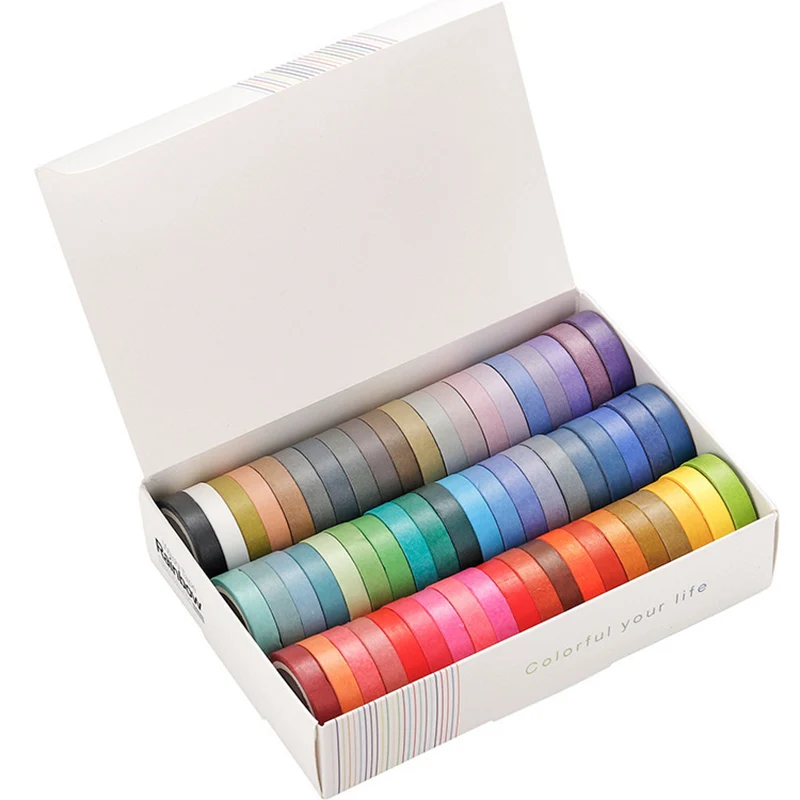 Conjunto de cintas Washi básicas, listones de colores sólidos arcoiris, autoadhesivos, para decoración y recortes, articulo de papelería para diario, 60 unidades por paquete
