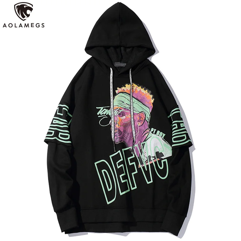 

Aolamegs Hoodies Men Letter Print Hooded Pullover High Street Cool Letter Print Men Loose Hip Hop Sweatshirt Fashion Streetwear
