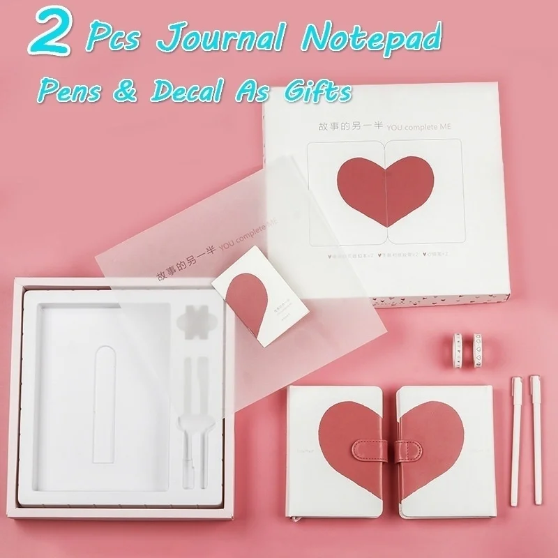 Pink Girl Heart Pen Notepad Couple Love Notebook Journal Gift Box Book Set | Канцтовары для офиса и дома