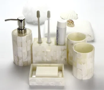 

Fashion European 5PCS Shell Toilet Ceramic Bathroom Accessaries Set Toothbrush Holder Soap Dish Lotion Dispenser With TrayLFB293