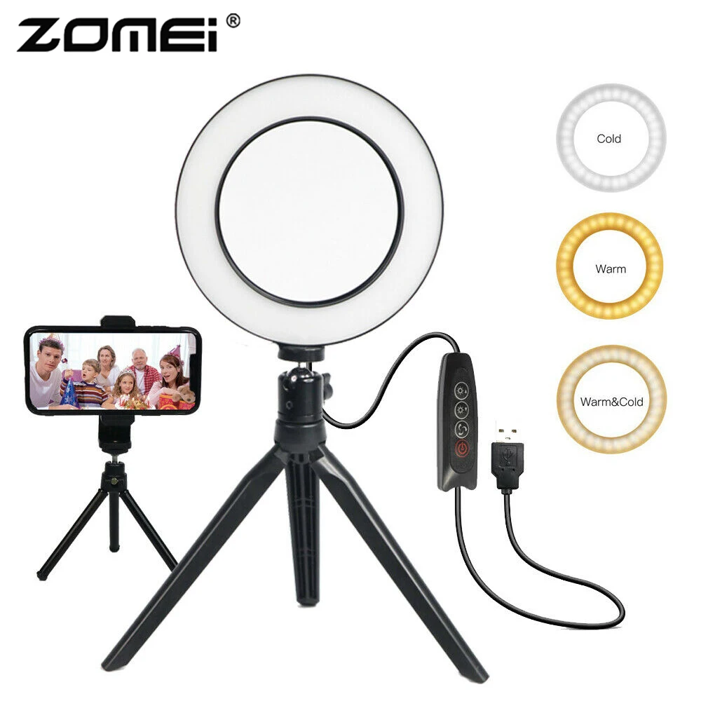 Skup ZOMEI Selfie lampa pierścieniowa Led 6 Cal lampa stołowa pierścień aparatu światło Studio lampa na żywo z statyw na telefon klip do makijażu Youtube wideo