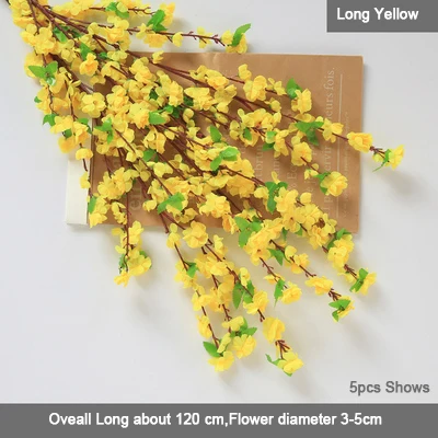 120cm yellow 5 шт./компл. вишни Искусственные цветы ветви свадебное украшение арки персик ветви фон настенный в форме искусственных цветов - Цвет: 120cm yellow