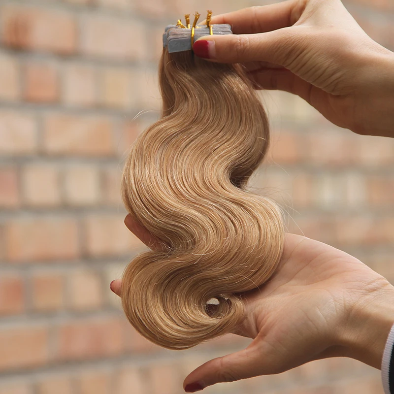 Body Wave Human Hair Tape In Extensions Mongolian Seamless Skin Weft #1 jet Black Brown Blonde PU Straight 100% Remy Hair