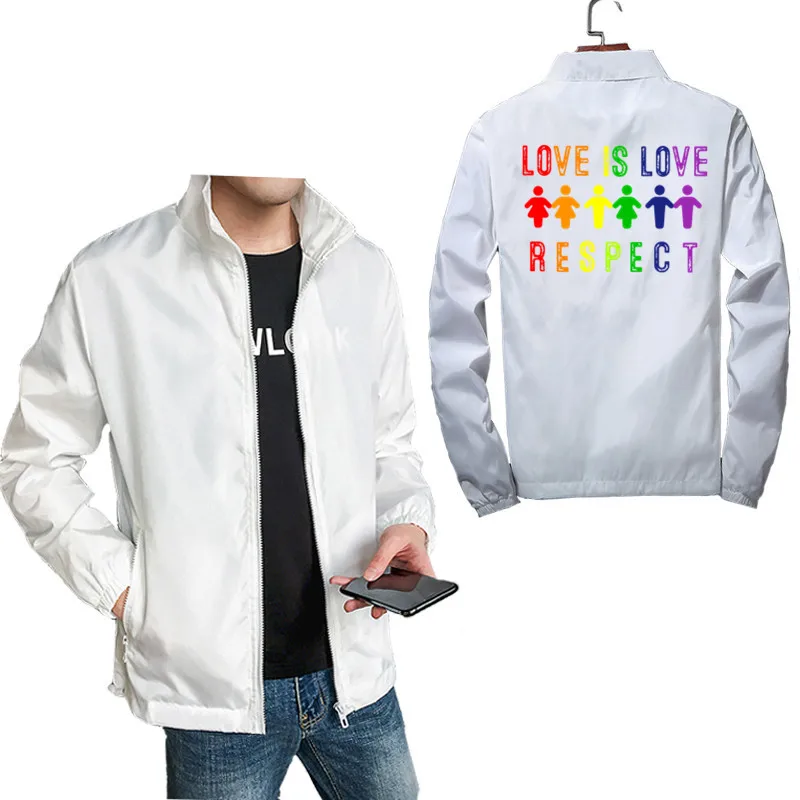 Love is - Respect! LGBT Gay Pride printed Zipper jackets mens winter Windbreaker Coat Oversized Harajuku Streetwear | Мужская одежда