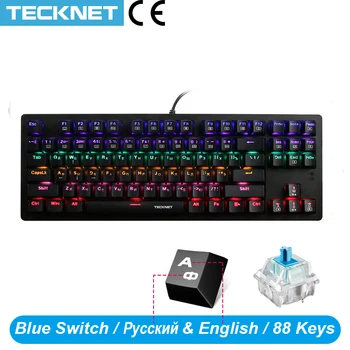 

TECKNET Mechanical Gaming Keyboards Russian / US Sticker Blue-Switch 88 Keys LED Keyboard Mechanical For Tablet Desktop