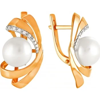 

Примаэксклюзив earrings with pearls and cubic zirconia in red gold