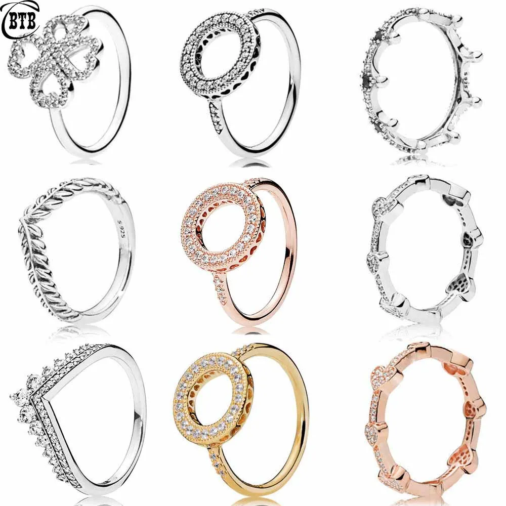 

Original Pan 925 Sterling Silver With Crystal Ring Pave Zircon Rose Gold Heart Rings For Women Wedding Gifts Fine Jewelry