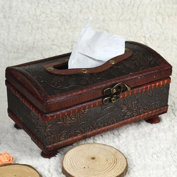 

Rectangular Retro Wooden Paper Cover Case Tissue Box Napkin Holder Home Decor
