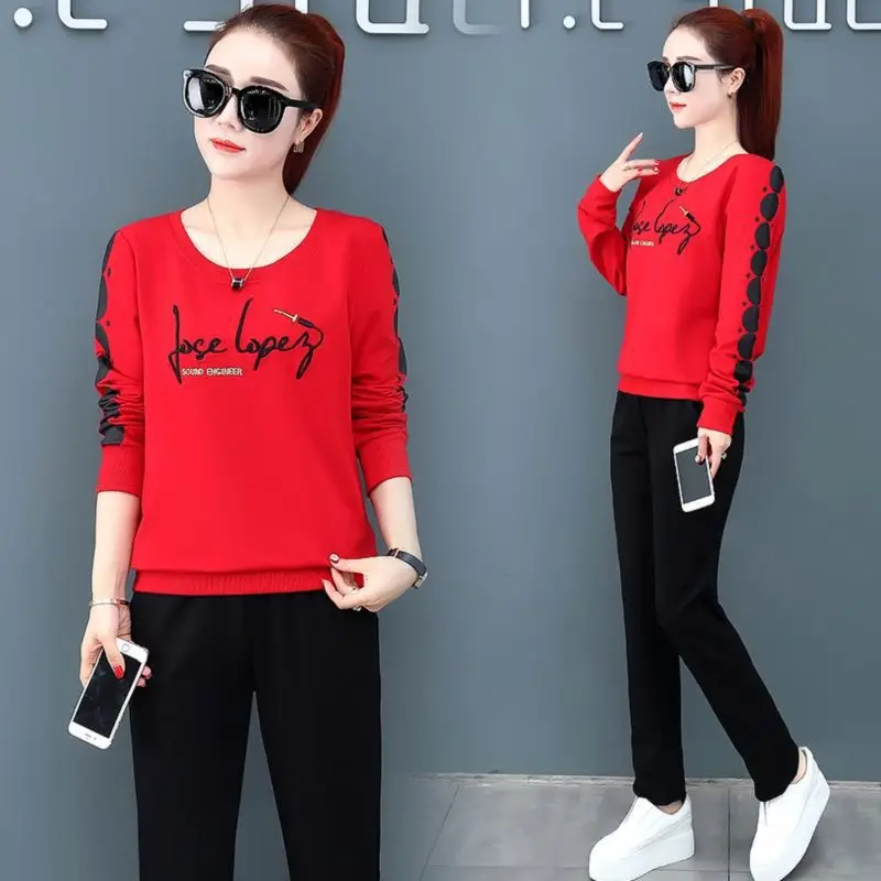 

2019 Autumn Western Style Sports Casual WOMEN'S Suit Korean-style Popular Brand Pullover Long-sleeved Sweater Two Pieces Sports