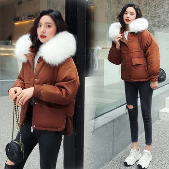 

Women Parka Big Fur Collar Hooded Lady Oversize Thick Warm Coat Loose Parka Women Outrwear Winter Jacket Outwear Clothes Female