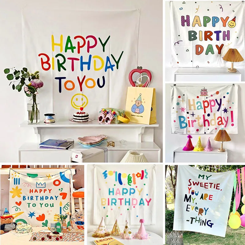 

Happy Birthday Fabric Tapestry Poster Party Banner Garland Halloween Nursery School Kindergarten Children's Room Wall Home Decor