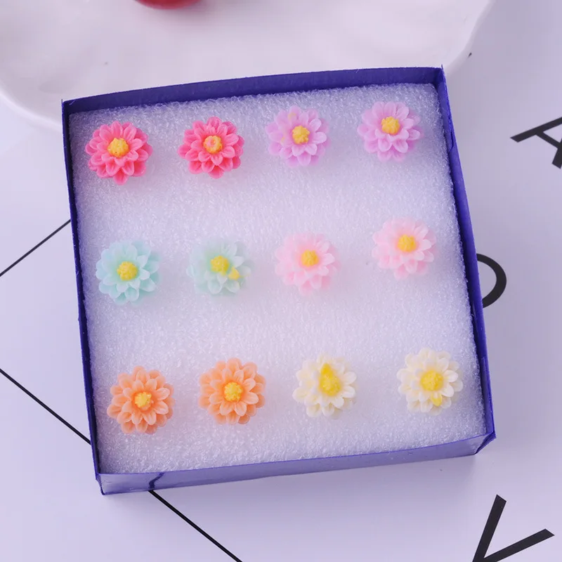 8Seasons New Fashion Colorful Rose Chrysanthemum Flower Plastic Stud Earrings Set For Women Party Club Earrings Jewelry,1Set - Metal Color: 11