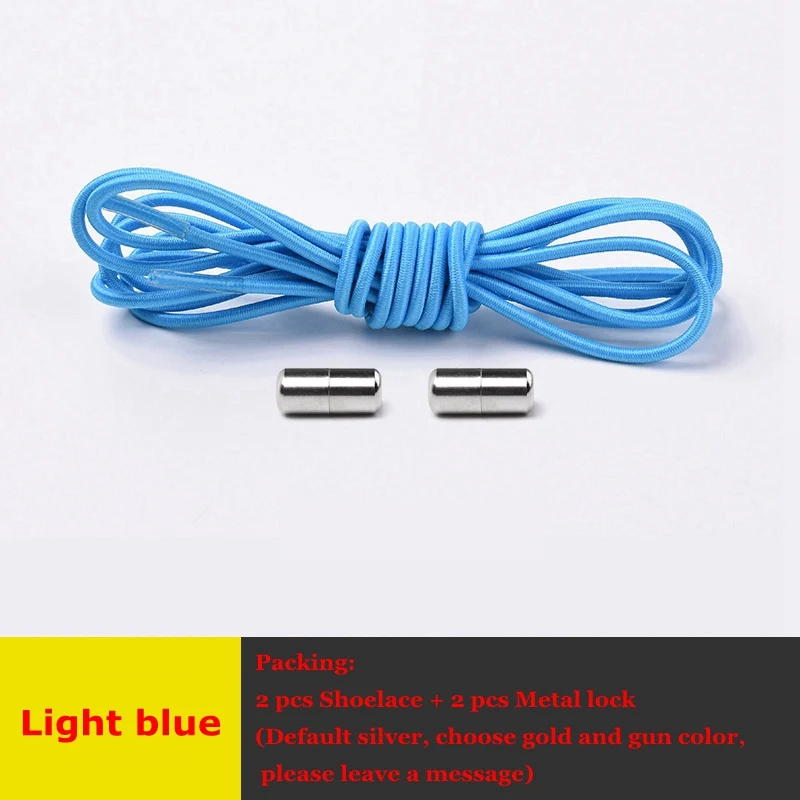 Elastic Shoelaces Round No Tie Shoe Laces Metal Capsule Children Adult Shoe lace Leisure Sneakers Quick Lazy laces Unisex 1 Pair - Цвет: Light blue