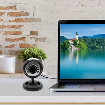 

6 LED Night Vision Web Camera Built-in Microphone Clip-on 0.3MP HD USB Webcam for Office Caring Computer Supplies