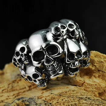 

Genuine 100% 925 Sterling Silver Vintage Punk Locomotive Skull Ring For Men Fashion Jewelry
