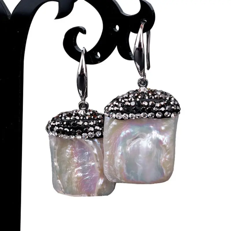 

Silver Plated White Baroque Freshwater Cultured Square Pearls Dangle Earrings