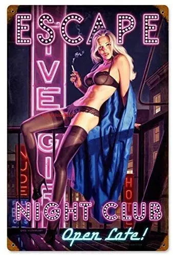 

Maizeco Retro Escape Night Club Metal Tin Signs 8 x 12 Inch Wall Decor Sign Sexy Plaque Poster for Pub Tavern Garage Home Coffee