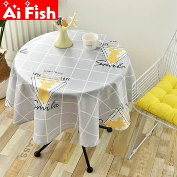 

Nordic Style Cafe Restaurant Lattice Printed Waterproof Tablecloth Round Table Decoration Finished Custom Tablecloth X035-4