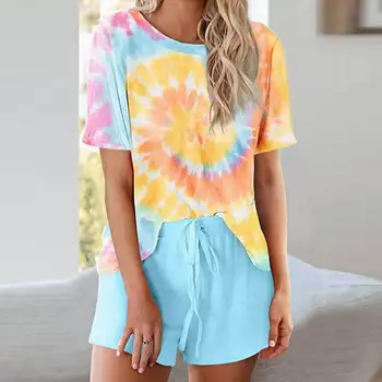 

Fadzeco Women's Sleepwear Floral Printed Pajama Set Short TShirts & Shorts Summer Pijama Casual Loose Style Home Clothes