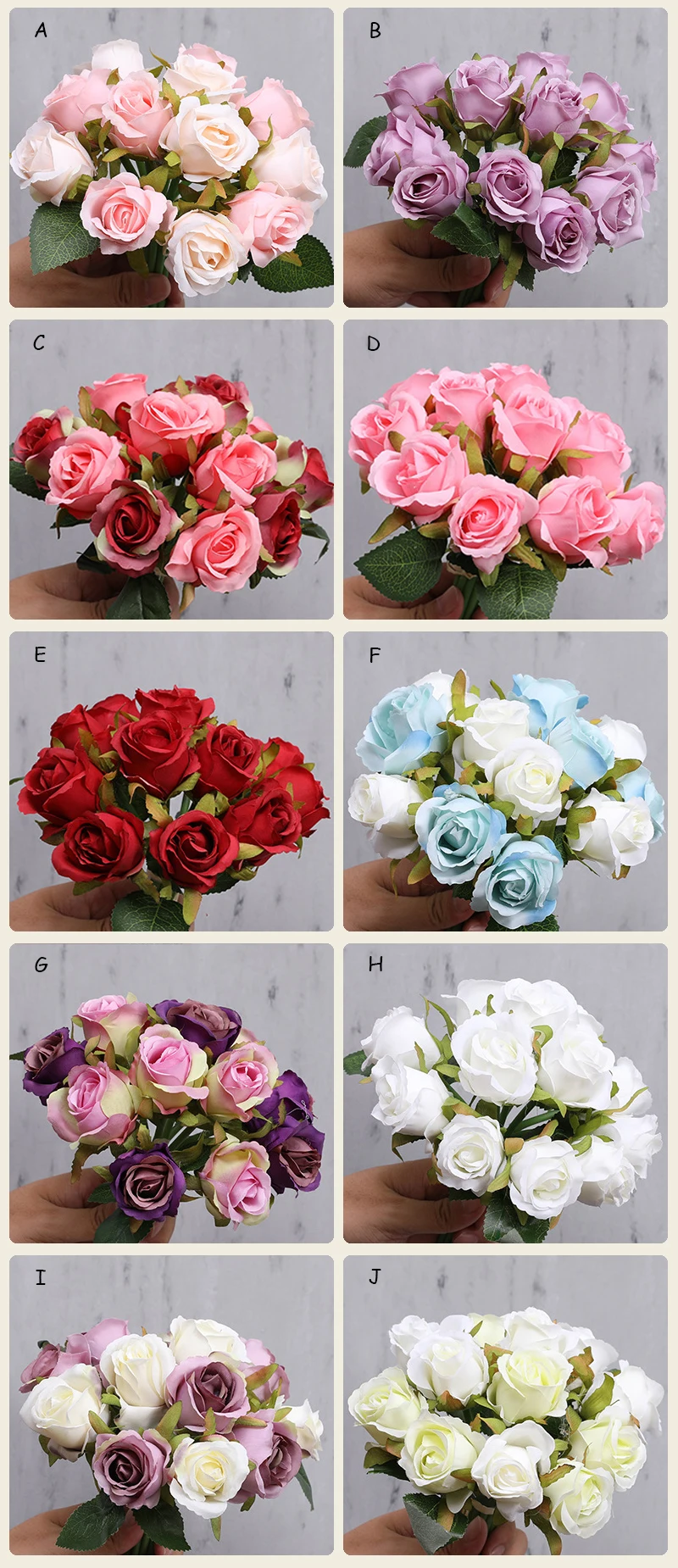 JAROWN 12 Heads Rose Artificial Rose Bouquets Simulation Silk Fake Flowers Wedding Decoration Holding Flowers Home Decor Flores (11)