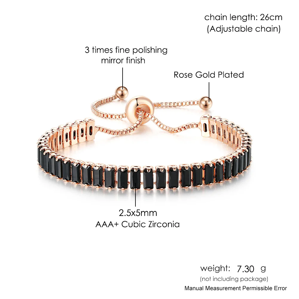 CZ Tennis Bracelets for Women Unique Black Crystal Bangle Rose Gold Color Adjustable Hand Chain Friends Jewelry Wholesale DZH051 images - 6