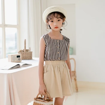 

Teenage Girls Clothing Sets 2020 Summer Fashion Big Girl Plaid Button Tops With Loose Shorts 2Pcs Set Two Piece Kids Outfits