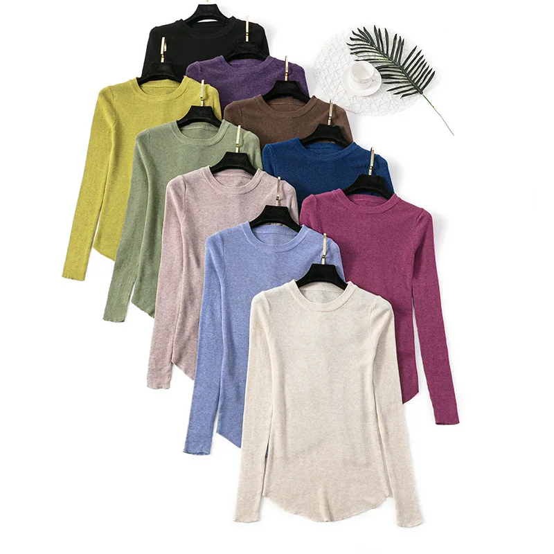 

BunniesFairy 2019 Autumn Winter Women Korean Turtleneck Primer Long Sleeve Wool Blend Irregular Pure Color Pullover Sweater