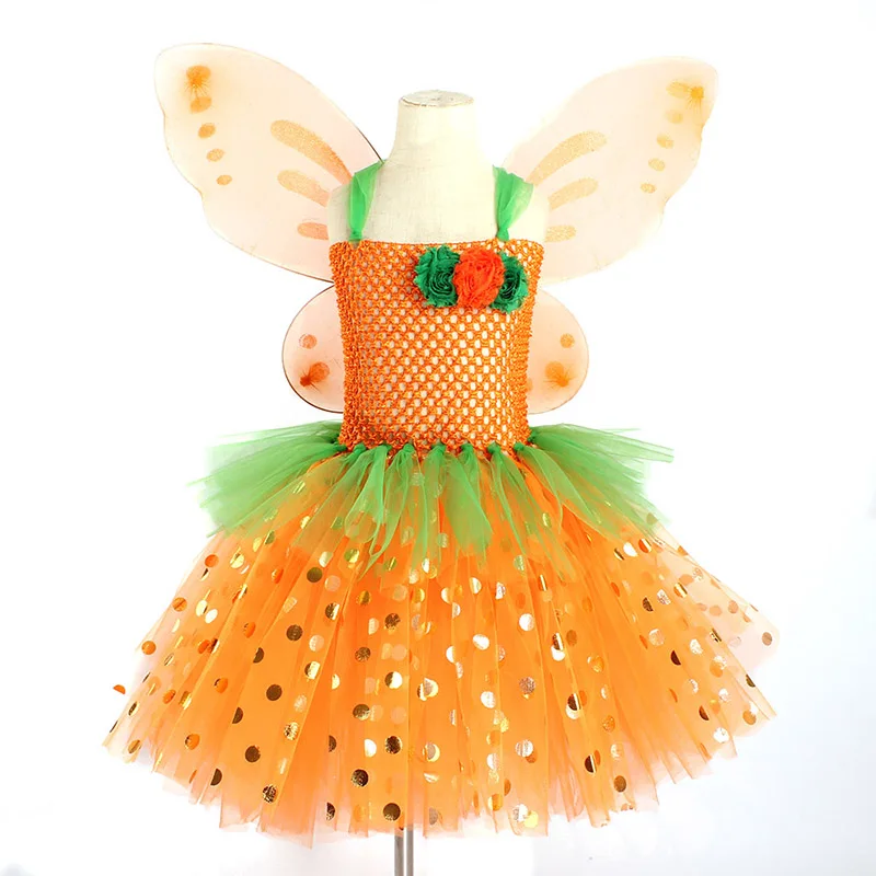 Pumpkin Fall Fairy Girls Tutu Dress with Wing
