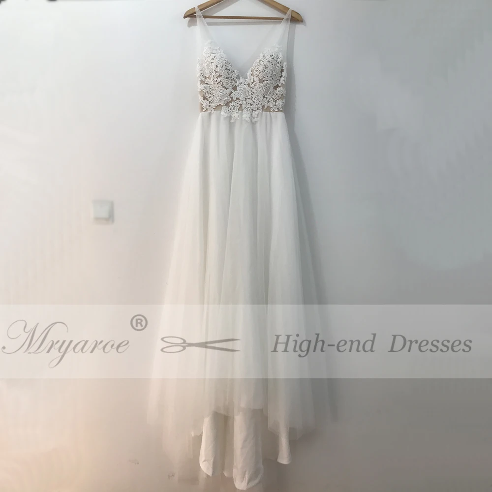 Mryarce New Arrival Simply Elegant Wedding Dress V Neck Lace Appliqued OPen Back Tulle A Line Birdal Gowns (3)