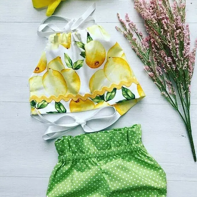 ; 3 предмета; футболка с рисунком лимона для маленьких девочек; шорты; пляжный костюм; одежда