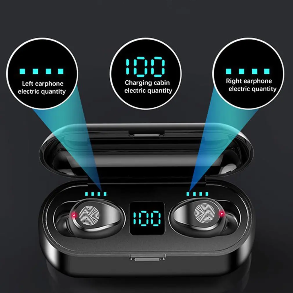 Wireless Earphones Headphone Touch Control Earphones Stereo Sport Headset F9 TWS Bluetooth 5 0 LED Display Gaming Auricular