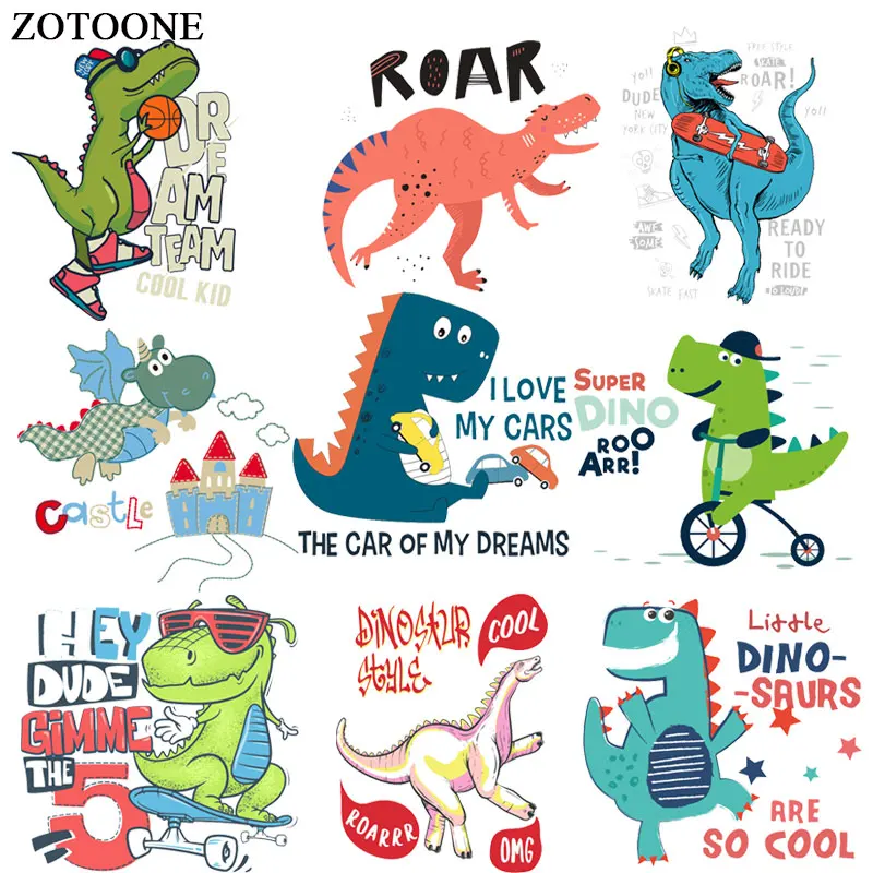 

ZOTOONE Cartoon Dinosaur Iron on Cute Animal Heat Transfers Clothing Applications DIY T-shirt Heat Press Appliques Stickers E