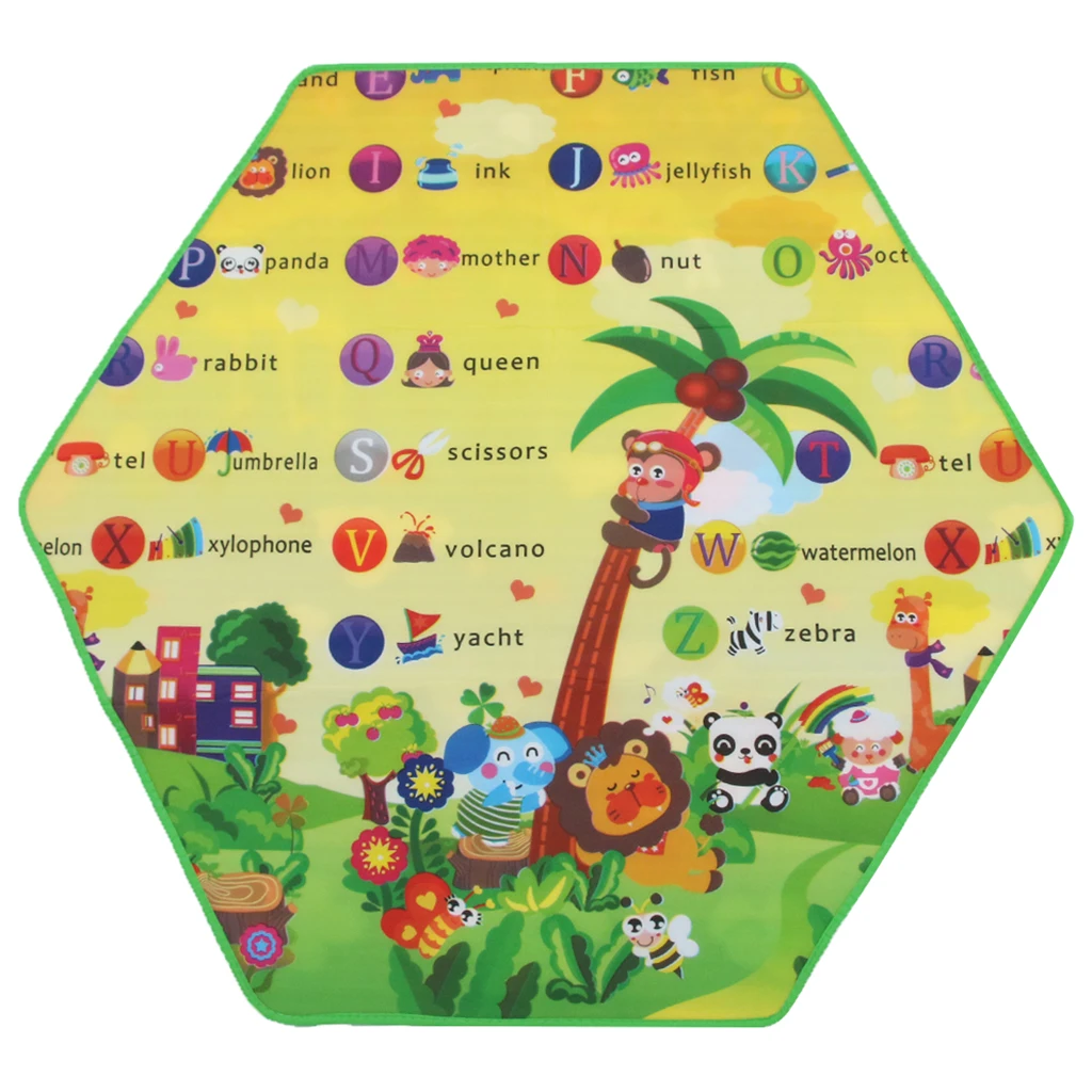 Kids Baby Hexagonal Cartoon Crawling Carpet Play Mat Rug Toy Early Learning