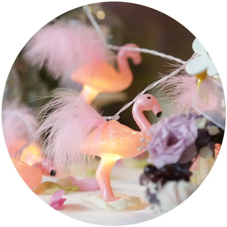 HiMISS 2m/3m LED Light String Feather Flamingo Shape 10LED 20LED String Dormitory Room Decoration Lantern with Battery Box - Испускаемый цвет: 2m