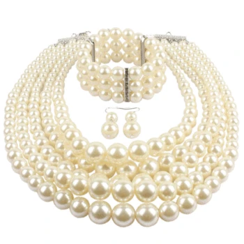 

European and American Cross-border Explosion Models Exaggerated Imitation Pearl Set Multi-layer Pearl Necklac Beaded Three-piece