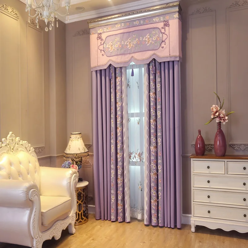 Высококачественная двухсторонняя синель фиолетовая занавеска s для гостиной столовой спальни вышитая оконная экран Европейская штора