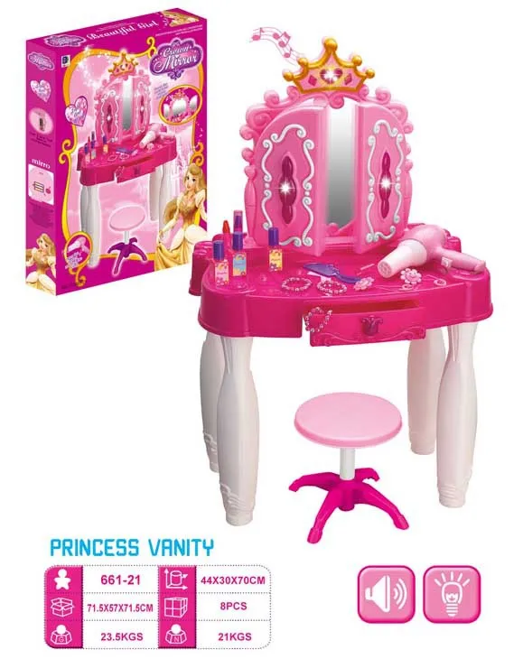 

Children Play House Toys Music Light Door Opening Dresser Multi-functional Princess Dressing Table