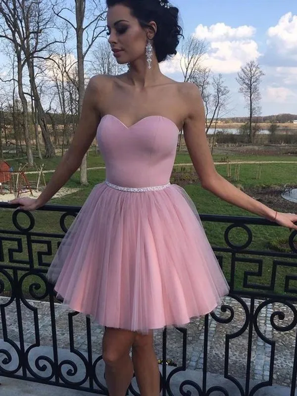 

A-Line/Princess Sweetheart Sleeveless Pleats Tulle Short/Mini Dresses