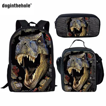 

Doginthehole 3Pcs School Bags Set for Kids Boys 3D Dinosaur Print Schoolbag Lunch Pencil Box Children Cool Backpacks Satchel