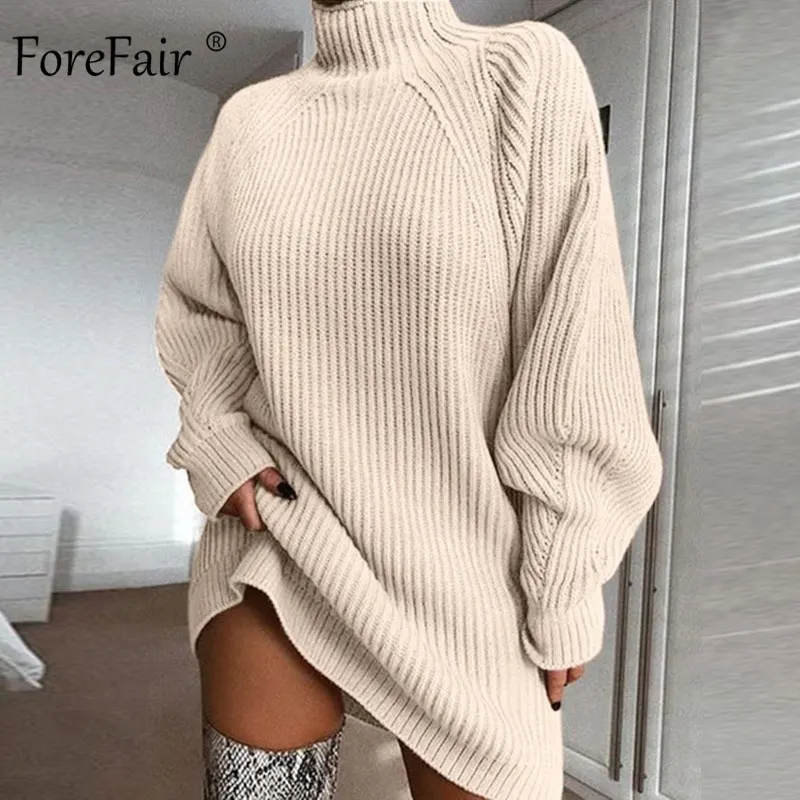 Forefair Oversized Knitted Dress Sweater Autumn 2019 Solid Long Sleeve Casual Elegant Mini Warm Winter Turtleneck Dress Women Forefair Oversized Knitted Dress Sweater Autumn 2019 Solid Long Sleeve Casual Elegant Mini Warm Winter Turtleneck Dress Women