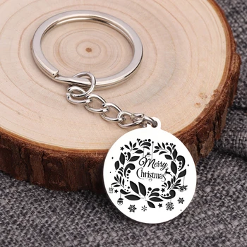 

Merry Christmas Drop Keychain Tree Dop Jewelry Inscription Round Badge Fashion Keychain Key Hangers Dangle Family Keepsake