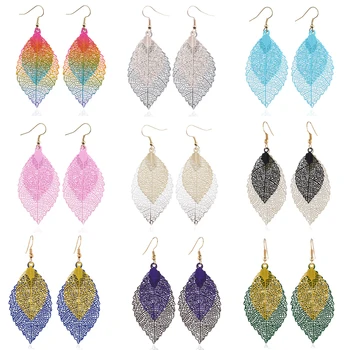 

Colorful Leaf Drop Dangle Earrings for women Boho Long Vintage Hollow Earings Fashion Jewelry Pendientes Moda Para Las Mujeres