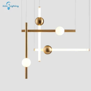 

Nordic Minimalist Iron Led Pendant Light For Dining Room Long Gold Tube lamp Lighting Designers Pendant Light For Bar