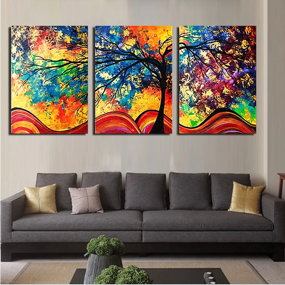 Картины HD холст с абстрактным искусством живопись для настенное уркашение для гостинной 3 шт Цвет Цветок Дерево